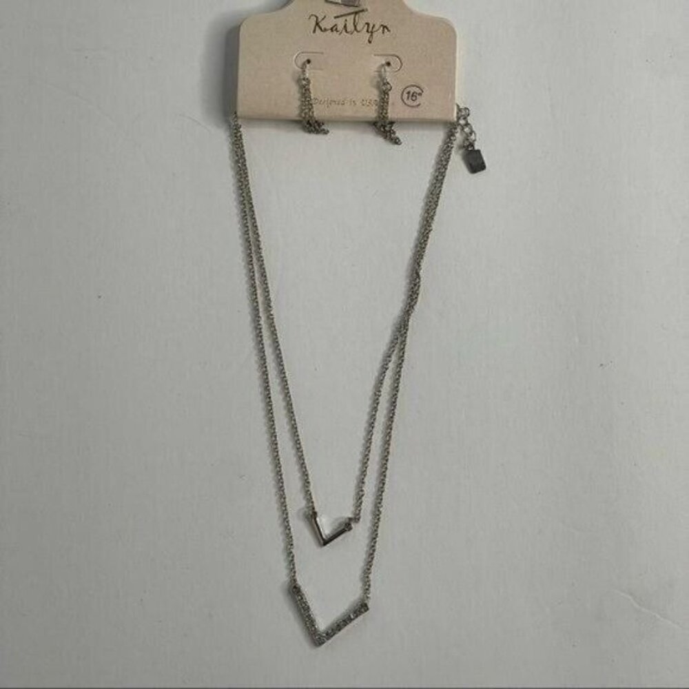 Silver Tone Layered Necklace with V pendants